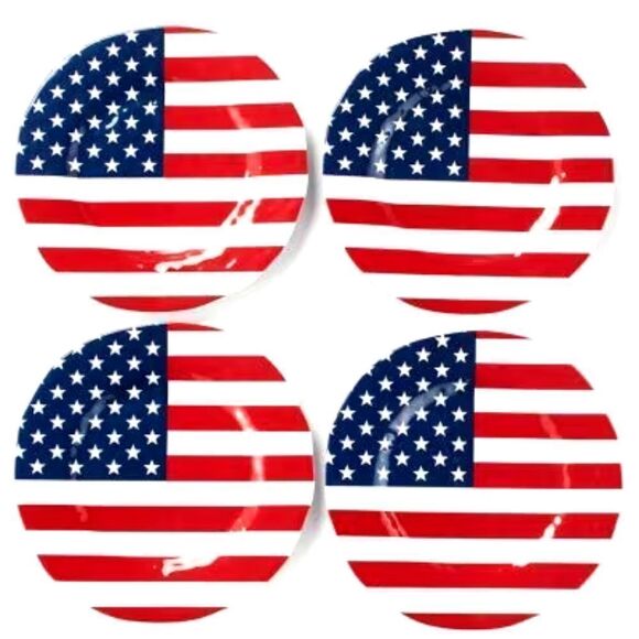 New 4 piece Flag Dinner Plates USA United States of America picnic 4th July set - Picture 1 of 4